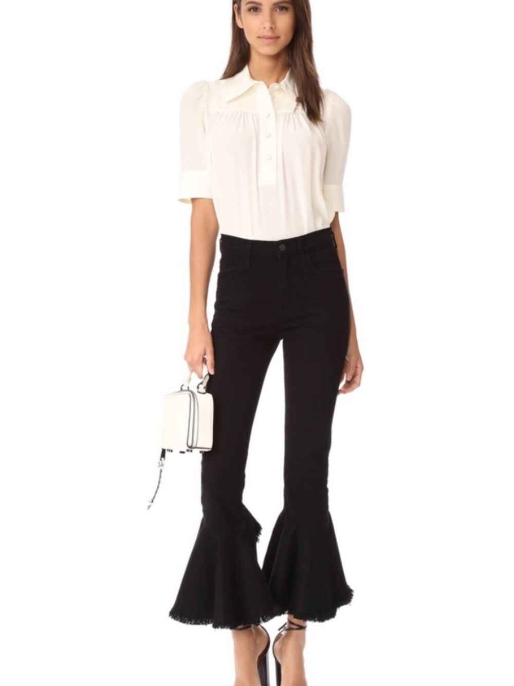 Citizens of Humanity Drew Flounce High Rise Crop Flare Jeans in Soiree Black 29